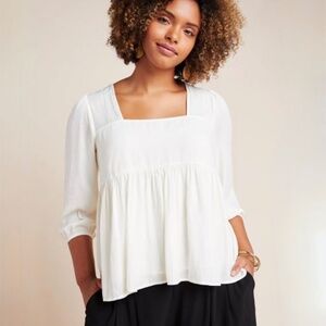 EUC. Dolan {Anthro} Ivory Cream Babydoll Square Neck Swing Blouse Top | Small